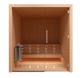 Fínska sauna Auroom LIBERA 150x200 s presklenou stenou, osika/jelša