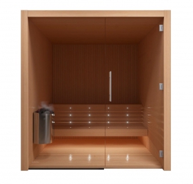 Fínska sauna Auroom LIBERA 120x180 s presklenou stenou, thermowood osika