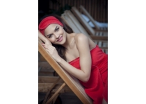 Wellness čelenka MaryBerry do sauny, červená s čipkou